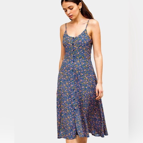 Rolla’s Midsummer Coast Blue Floral Print Button-Up Midi Dress XL Size 14 - Picture 1 of 17